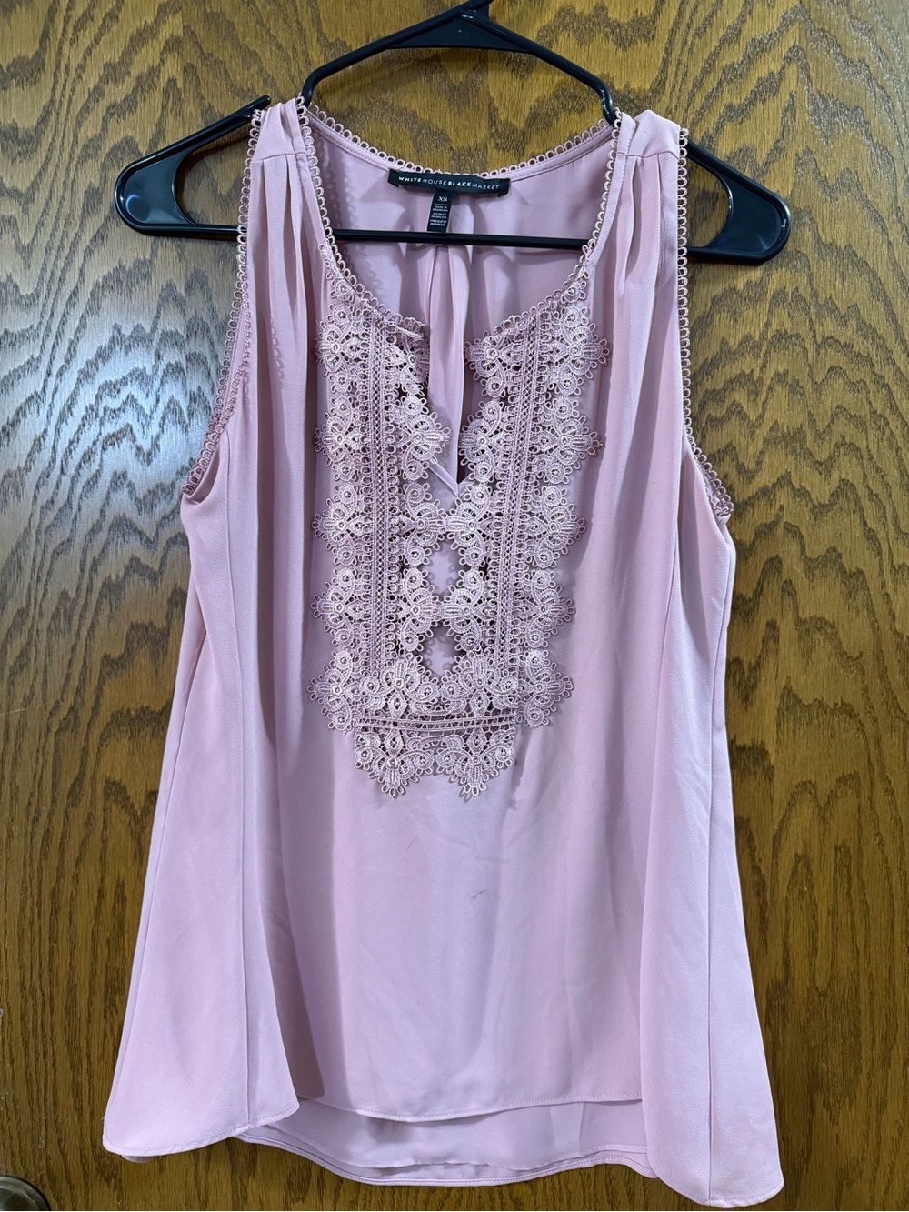 White House Black Market Pink Lace-Trim Sleeveless Blouse XS